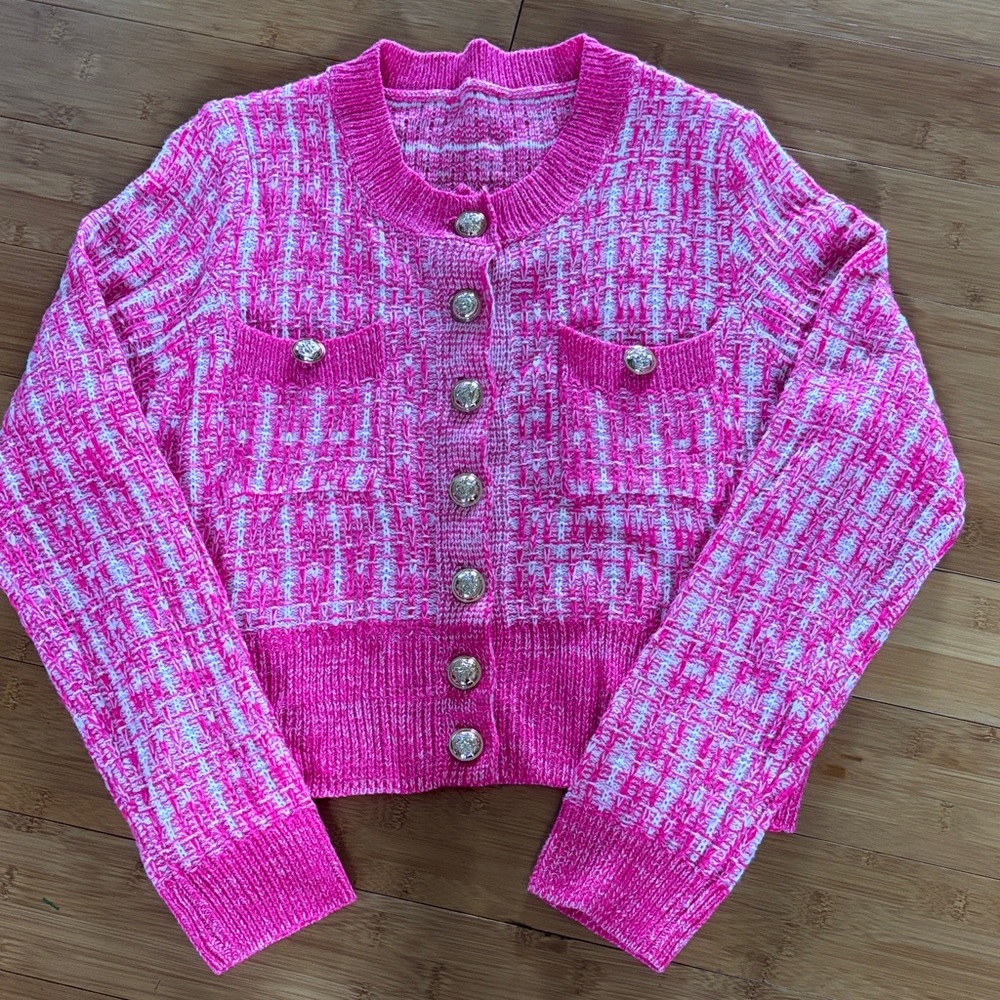 Chic Pink Tweed Women's Cardigan